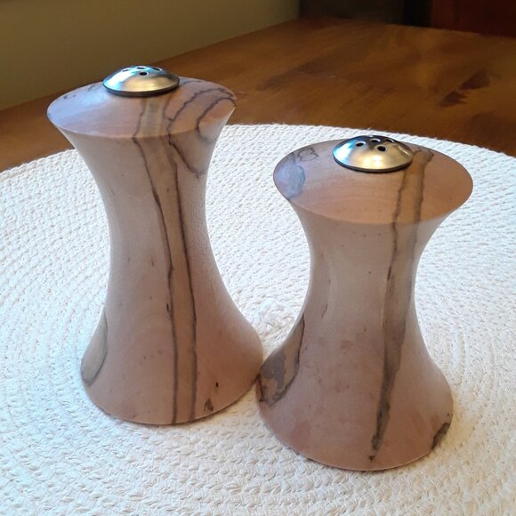 Spalted Maple Turned Wood Salt & Pepper Shakers - Picture 3 of 11